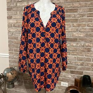 MUD PIE blue orange Chain Link Print Shift Tunic L